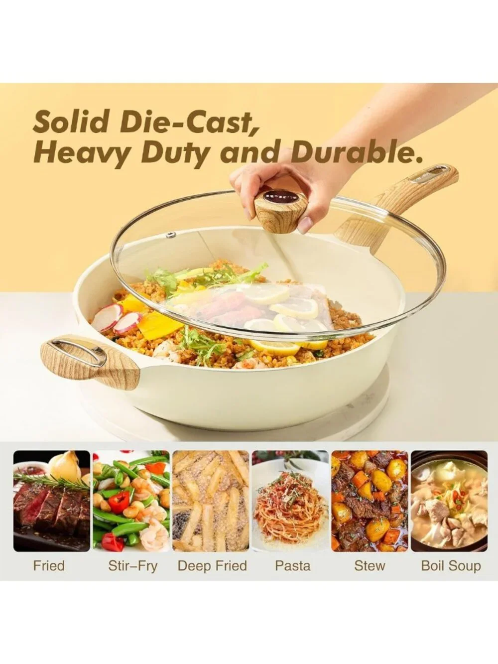 12-Inch Nonstick Ceramic Frying Pan with Lid, Deep Saute Pan, Induction